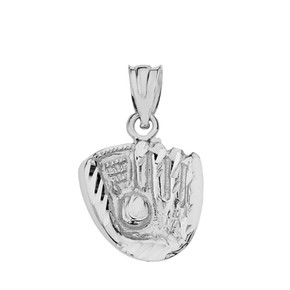 Sterling Silver Diamond Cut Baseball Glove Pendant Necklace