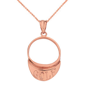 Solid Rose Gold Golf Visor Pendant Necklace