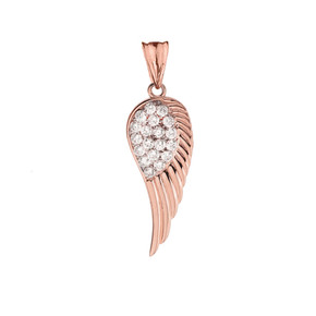 Elegant Rose  Gold  Diamond Angel Wing  Pendant Necklace