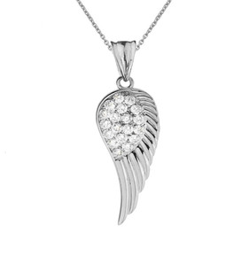 Elegant Sterling Silver CZ  Angel Wing  Pendant Necklace