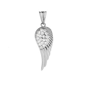 Elegant Sterling Silver CZ  Angel Wing  Pendant Necklace