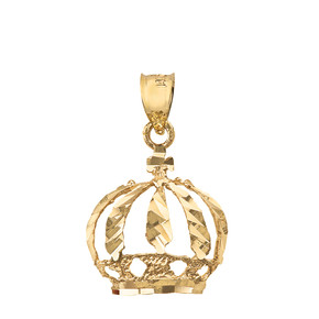 Diamond Cut Christian Royal Crown Pendant Necklace in Solid Gold (Yellow/Rose/White)