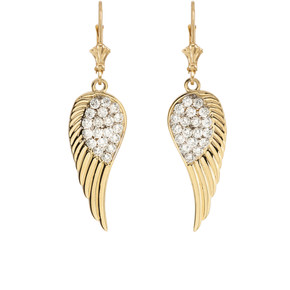 14k Gold Diamond  Angel Wings Leverback Earrings(Available in Yellow/Rose/White Gold)