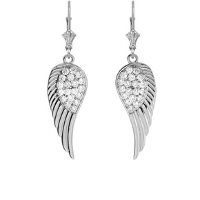 Sterling Silver CZ  Angel Wings Leverback Earrings