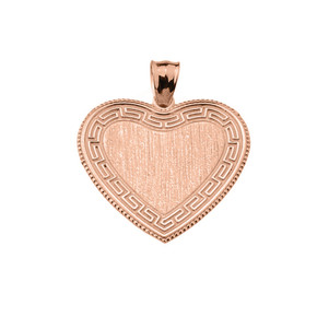 Greek Key Rose Gold Engravable Heart Pendant