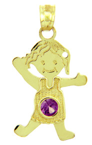 Gold CZ Amethyst Girl Birthstone Charm