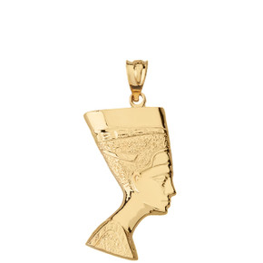 Egyptian Queen Statue Nefertiti Bust Pendant Necklace in Solid Gold (Yellow/Rose/White)