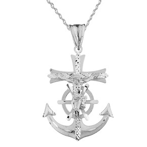 Mariners Anchor Crucifix Pendant Necklace in Sterling Silver