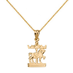 Solid Yellow Gold Horse Carousel Pendant Necklace