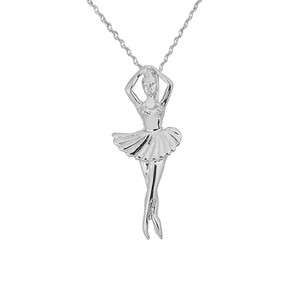 Solid White Gold Ballerina Dancer Pendant Necklace