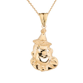 Solid Yellow Gold Clown Pendant Necklace