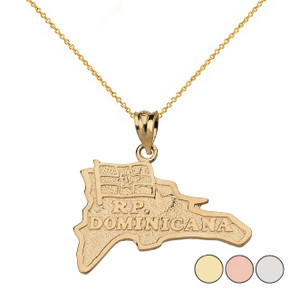 R.P Dominicana  Map Pendant Necklace  in Solid Gold (Yellow/Rose/White)