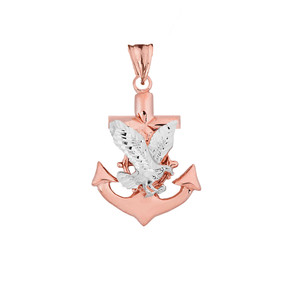 American Eagle Mariners Anchor Pendant Necklace in Two Toned Rose Gold