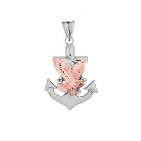 American Eagle Mariners Anchor Pendant Necklace in Two Toned White Gold