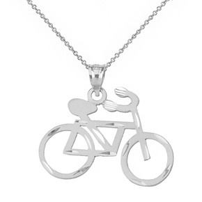 Sterling Silver Sparkle Cut Bicycle Pendant Necklace