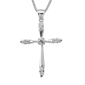 White Gold 1/2 ct CZ Cross Pendant Necklace