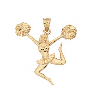 Sparkle Cut Cheerleading Flyer Pendant Necklace in Solid Gold (Yellow/Rose/White)
