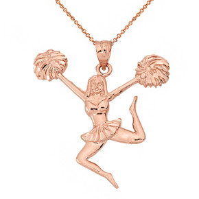 Solid Rose Gold Sparkle Cut Cheerleading Flyer Pendant Necklace