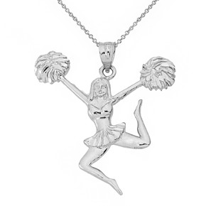 Solid White Gold Sparkle Cut Cheerleading Flyer Pendant Necklace