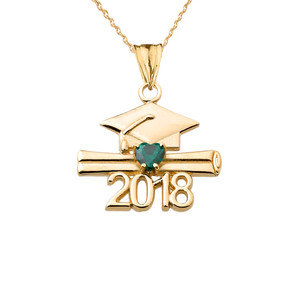 Class of 2018 Graduation Birthstone CZ Pendant Necklace in Yellow Gold