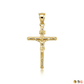 Gold Dainty Crucifix Cross (INRI) Pendant Necklace (Available in Yellow/Rose/White Gold