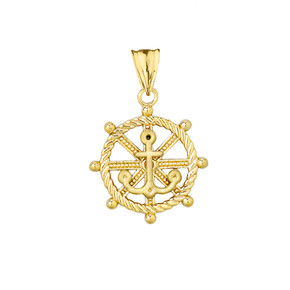 Anchor with Roped Helm in Yellow Gold