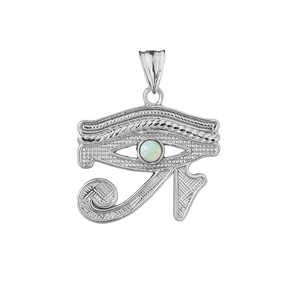 Yellow Gold Egyptian Eye of Horus Wedjet Opal Center Stone Pendant