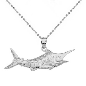 Solid White Gold Billfish Black Marlin Pendant Necklace