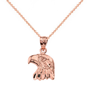 Solid Rose Gold Sparkle Cut Eagle Head Pendant Necklace