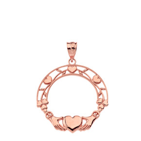 Solid Rose Gold Claddagh Wreath Pendant Necklace