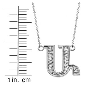 14K Solid White Gold Armenian Alphabet Diamond Initial "A" Necklace