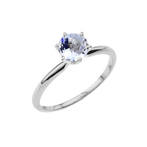 White Gold Aquamarine Dainty Solitaire Engagement Ring