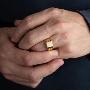 Yellow Gold Men's Classic Signet Ring on male model