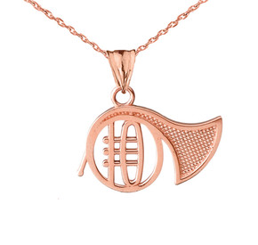 Solid Gold French Horn Pendant Necklace (Available In Yellow/Rose/White Gold)