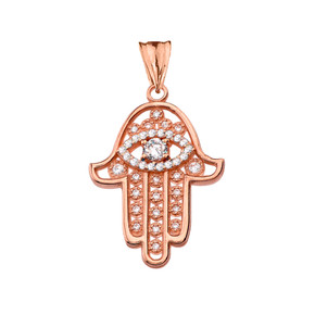 Chic Diamond Hamsa Evil Eye Pendant Necklace in Yellow Gold