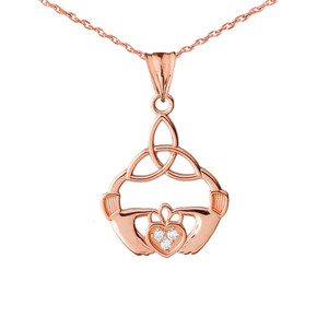 Diamond Trinity Knot Pendant Necklace in Rose Gold