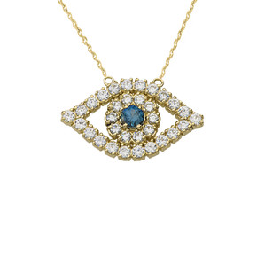 Cubic Zirconia Evil Eye Necklace in 14K Yellow Gold