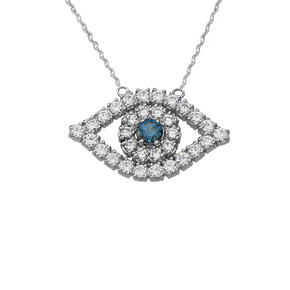 Cubic Zirconia Evil Eye Necklace in 14K White Gold