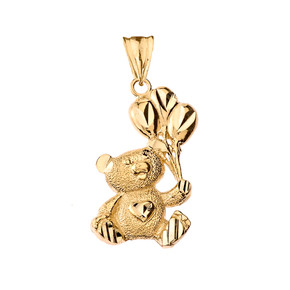 Teddy Bear with Ballon Pendant Necklace in Yellow Gold
