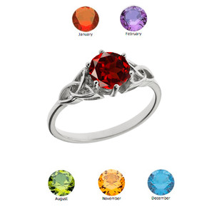 Trinity Knot Personalized Genuine Birthstone Engagement/Proposal Ring in Sterling Silver