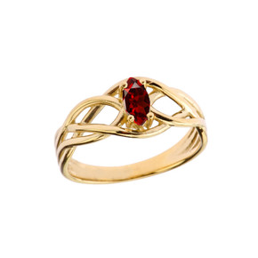 Yellow Gold Irish Celtic Knot Marquise Cut Custom Garnet Birthstone Ring