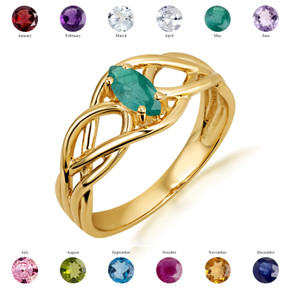 Gold Irish Celtic Knot Marquise Cut Custom Birthstone Ring (Available in Yellow Gold, Rose Gold, White Gold)