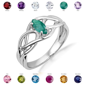 .925 Sterling Silver Lab Created Irish Celtic Knot Marquise Cut Custom Birthstone Ring