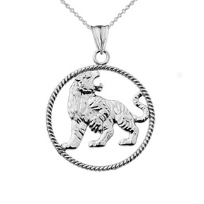 Lion Rope Pendant Necklace in Sterling Silver