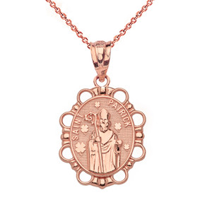 Solid Rose Gold Saint Patrick Pendant Necklace