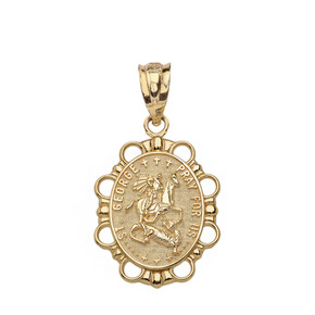 Saint George Pendant Necklace in Solid Gold (Yellow/Rose/White)