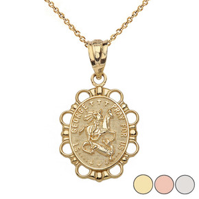 Saint George Pendant Necklace in Solid Gold (Yellow/Rose/White)