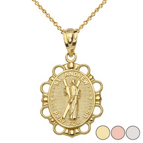 Saint Andrew Pendant Necklace in Solid Gold (Yellow/Rose/White)