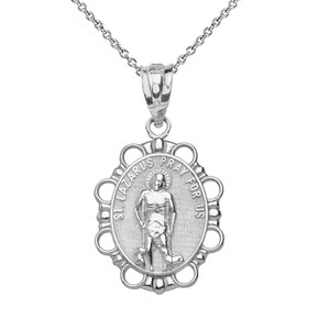 Sterling Silver Saint Lazarus Pendant Necklace