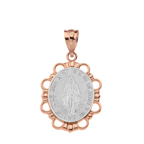 Solid Two Tone Rose Gold Saint Mary Pendant Necklace